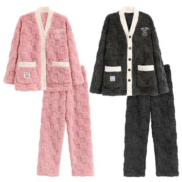 眠趣 睡衣可外穿简约时尚可爱甜美文艺 情侣睡衣家居服 长袖套装  学生男女秋冬 加绒加厚舒适保暖 情侣款 家居套装