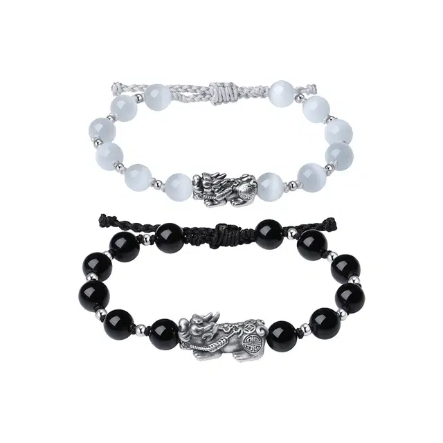希缘 纳财貔貅手绳 新中式国潮编织 黑曜石 手链 男女同款情侣款