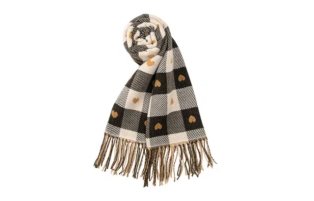 白卷 保暖爱心格子流苏双色 绒线围巾 男女同款情侣款