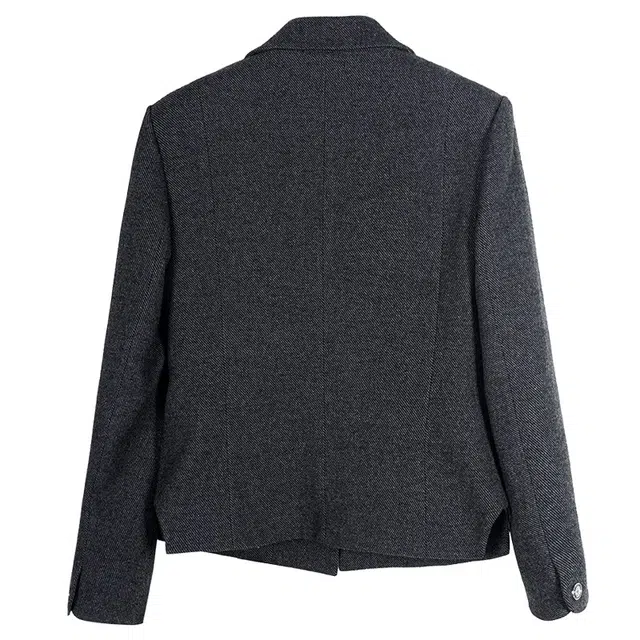 米思阳 通勤细斜纹西装领纯色腰带一粒扣截短外套 女款