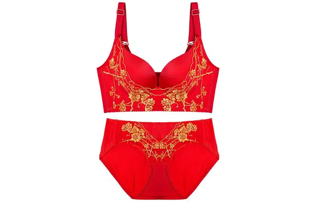 浪莎 纯色聚拢无钢圈性感内衣裤套装 女款 红色