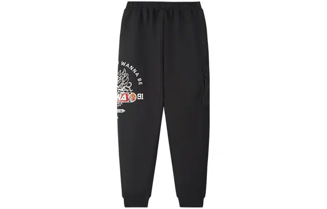 安踏儿童 龙年系列 新年款 初登龙门 童装 中腰字母印花针织运动裤 儿童款 梦幻黑