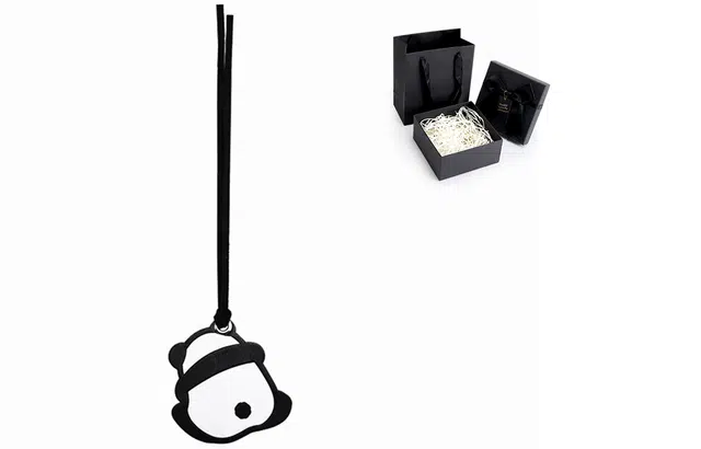 匠心手工坊 熊猫 牛皮 挂件成都可爱花花网红卡通包包汽车钥匙扣书包挂饰包带 通用 黑白色