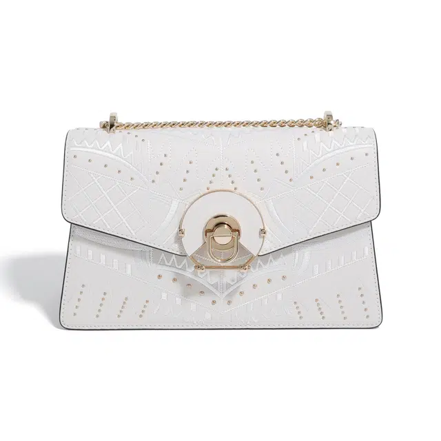 永幸 链条高级感大容量时尚百搭满天星国潮星空刺绣 牛皮革 腋下包单肩斜挎手提包 中号 女款 白色/紫色/黑色