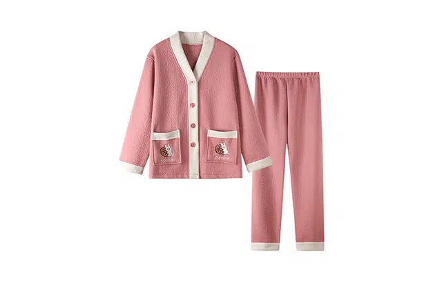 橡柠派 冬季三层夹棉开衫加厚可爱小兔饼干保暖长袖长裤 家居套装  女款