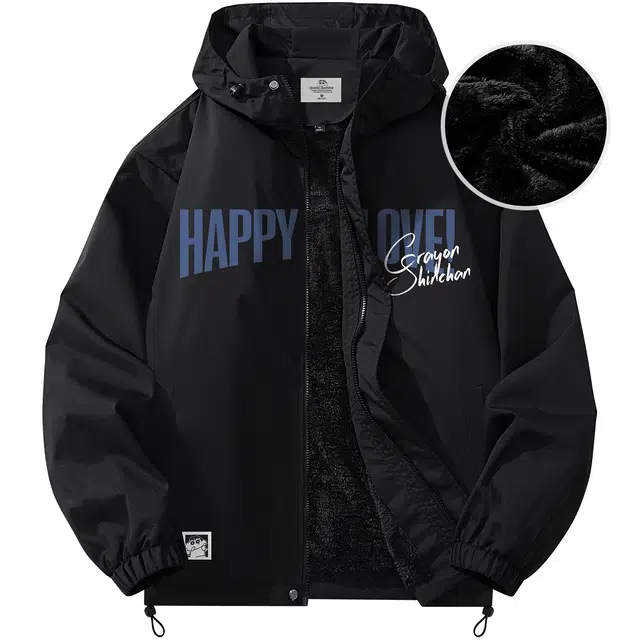 蜡笔小新 山系户外休闲运动防水防风字母印花休闲宽松连帽夹克外套 男女同款