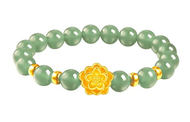 金嘉福 好运莲莲绿玛瑙串珠链 本命年转运珠吉祥守福 莲花简约百搭传承金 足金 一口价 黄金手串 女款 礼盒
