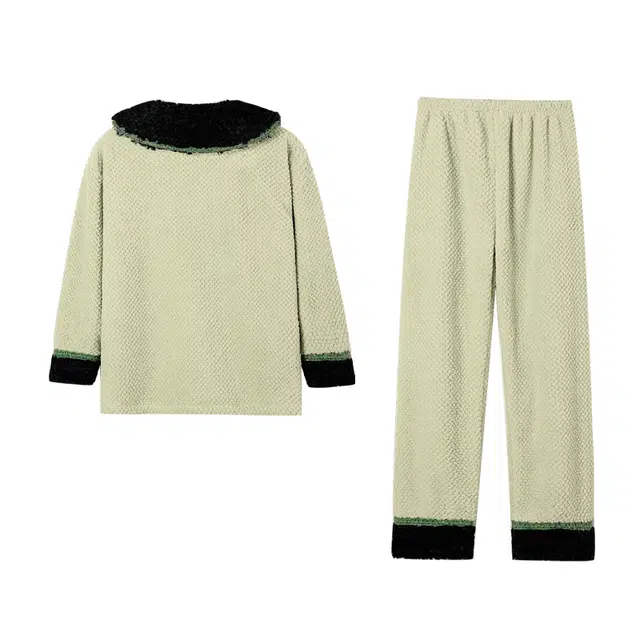 可人儿 珊瑚绒新中式睡衣睡裤 加绒加厚保暖 甜美郁金香简约可外穿家居套装 秋冬季女款嫩绿色