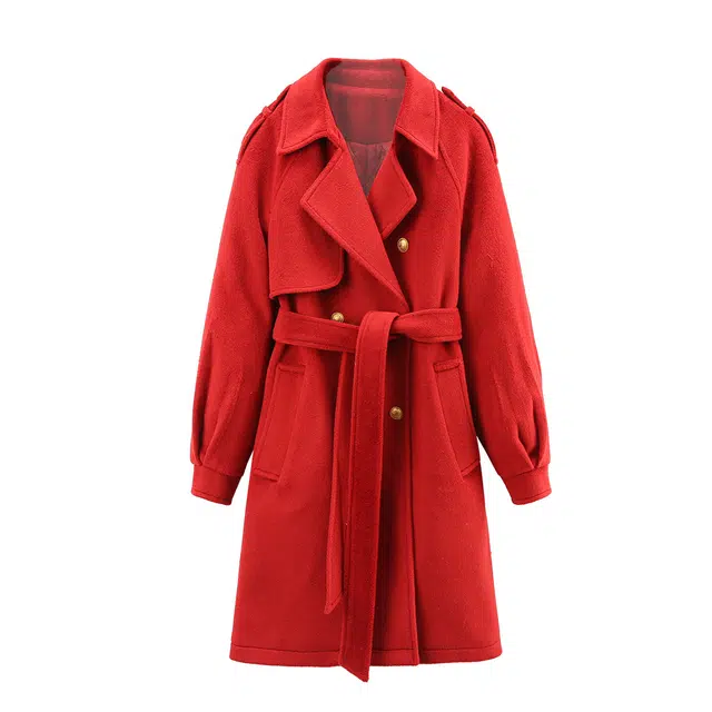 苏醒的乐园 保暖通勤西装领纯色中长款双排扣加厚毛呢大衣 女款