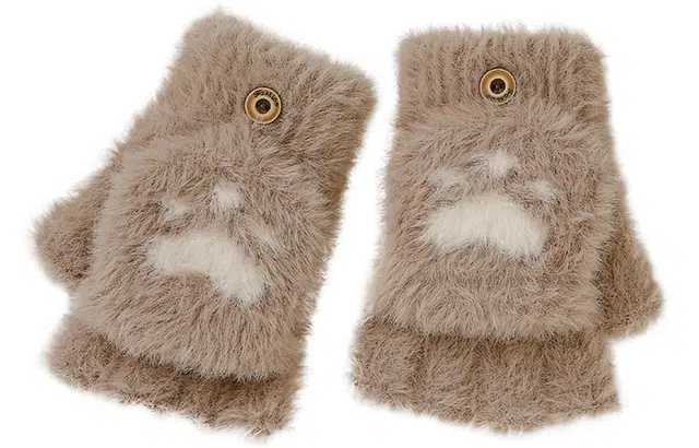 优幽兰 翻盖可爱猫爪露半指针织毛线学生上学通勤设计感小众防风防寒保暖卡通便携护手 绒线手套 女款