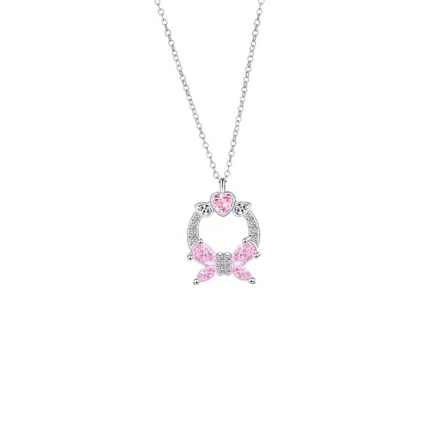 优态 爱心圆圈蝴蝶 小众森系 锆石 项链 女款