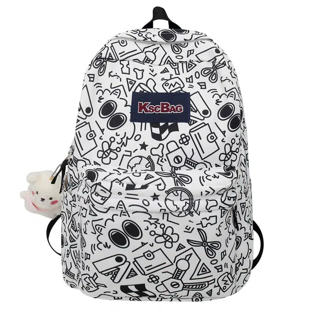 德力熊 涂鸦日系少女风 尼龙 背包双肩包 常规 女款 黑色/粉色/紫色/绿色/蓝色