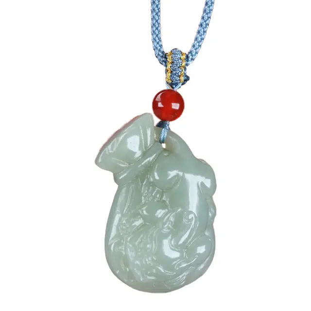 舒杰 平安如意福袋 复古国风 和田玉 项链 男女同款情侣款 青白玉