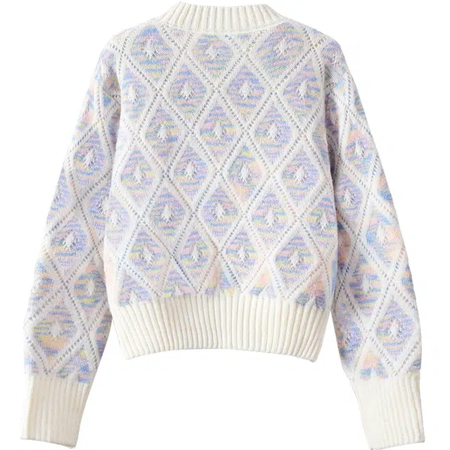 她池 甜美宽松圆领撞色落肩长袖套头上衣毛衣 女款