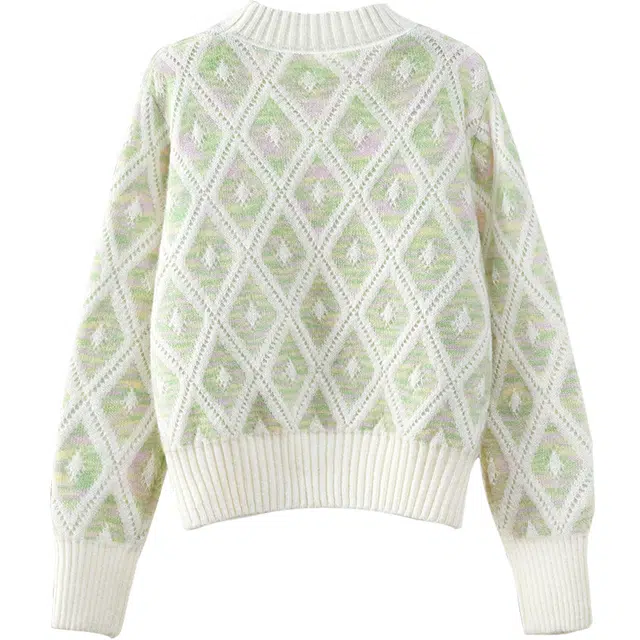 她池 甜美宽松圆领撞色落肩长袖套头上衣毛衣 女款