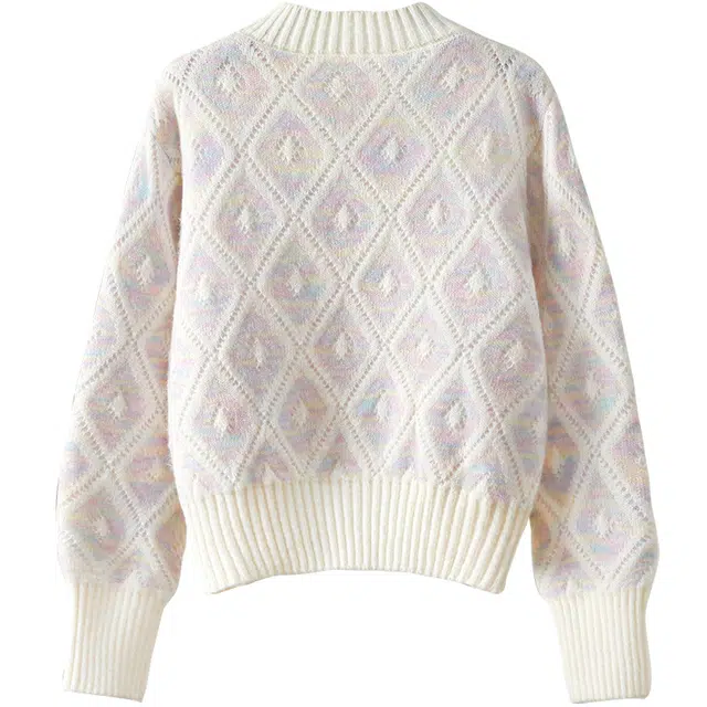 她池 甜美宽松圆领撞色落肩长袖套头上衣毛衣 女款