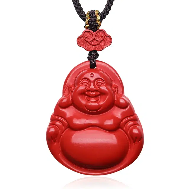 翠雅金楼 国潮复古新中式立体精雕守护笑佛弥勒佛 再造辰砂朱砂 玉石吊坠 男女同款情侣款