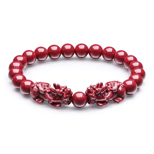 翠雅金楼 国潮复古新中式简约时尚招财转运中国红 本命年 首饰 辰砂 玉石手串 男女同款情侣款 再造辰砂朱砂