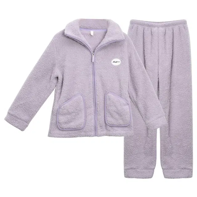 俏佳人 法兰绒睡衣加厚保暖牛奶绒可外穿家居套装 秋冬睡衣女