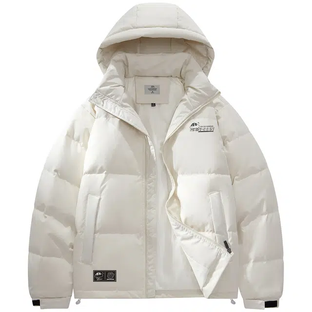 蜡笔小新 卡通立体字母印花下摆可调节保暖加厚休闲连帽面包羽绒服外套 男女同款