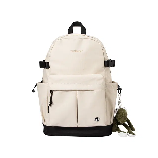 森马 男校园学生运动大容量通勤 涤纶 电脑包书包背包双肩包 大号 男款 米白/黑色