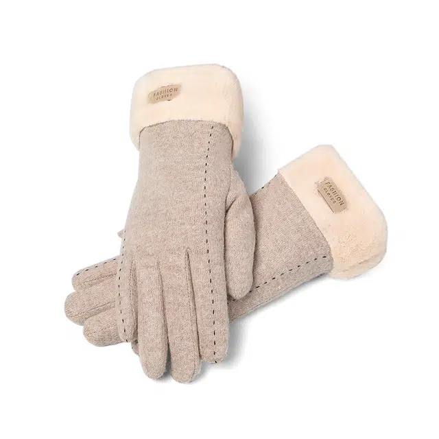 优幽兰 电动车分指 防滑耐磨  防风防寒加绒加厚棉 旅游开车骑车 钓鱼保暖小众韩版实用护手 绒线手套 女款