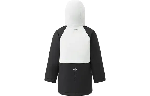 李宁儿童 运动生活系列 拼接拉链连帽反光羽绒服 儿童款 水缥灰黑色