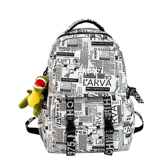 德力熊 涂鸦可选轻便大容量 尼龙布 书包背包双肩包 大号 男女同款情侣款 绿色/彩色/白色/黑白