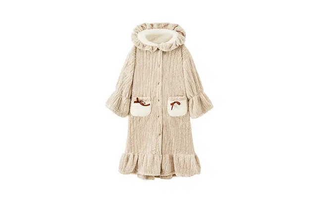 橡柠派 冬季少女甜美连帽珊瑚绒可爱蝴蝶结睡袍连帽加厚毛绒超保暖家居服长款睡袍  女款