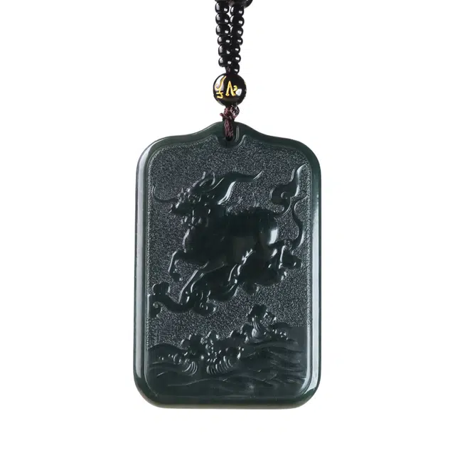 舒杰 国风六字真言麒麟祥瑞 和田玉 项链 男女同款情侣款 青玉