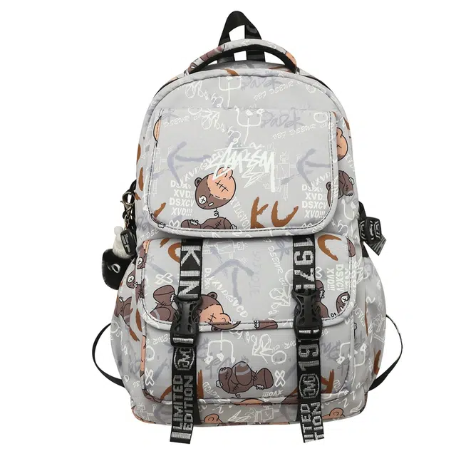 德力熊双肩包潮牌时尚英文熊尼龙大号四色可选双肩背包情侣男女通用