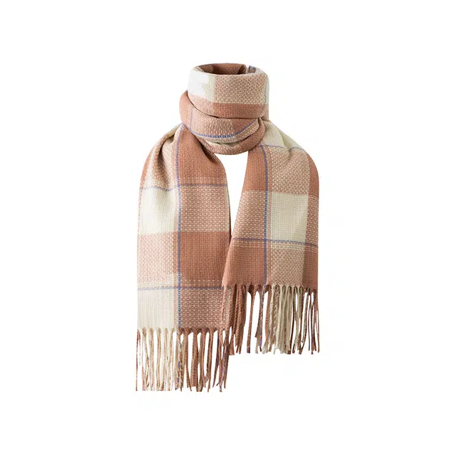 浪莎 条纹流苏高级感保暖美拉德经典仿羊绒 绒线围巾 男女同款情侣款