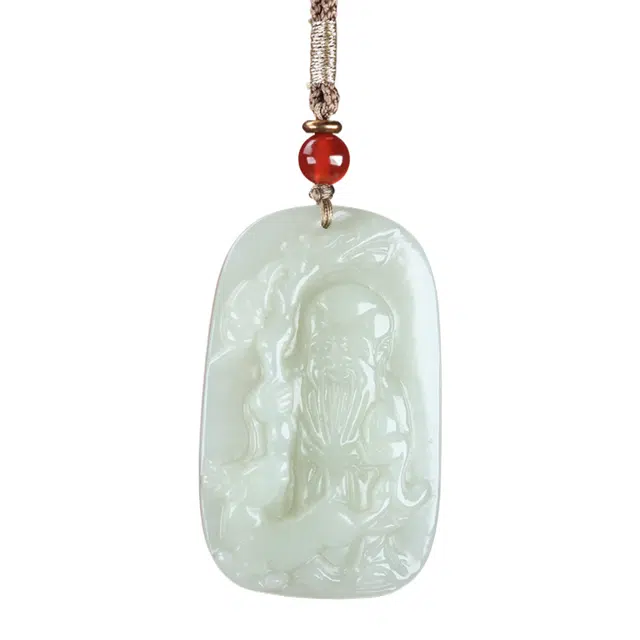 舒杰 国风复古长命百岁寿星 和田玉 项链 男女同款情侣款 青白玉