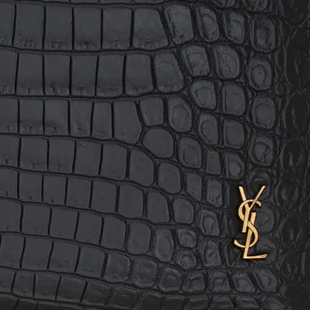 Saint Laurent YSL Crocodile Embossed Leather Clutch Black