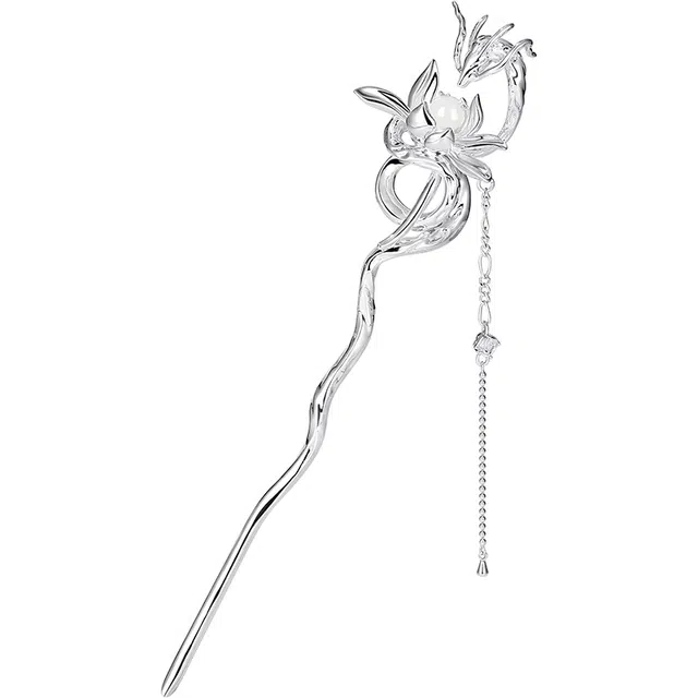 秦福炫 高级感新中式流苏盘发 古风设计感气质 和田玉 发簪 女款 白玉