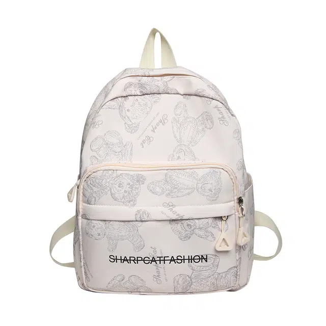 德力熊双肩包带挂件尼龙印花小熊大号轻便双肩背包情侣男女通用 多色