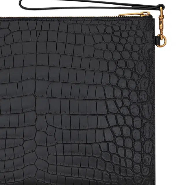 Saint Laurent YSL Crocodile Embossed Leather Clutch Black