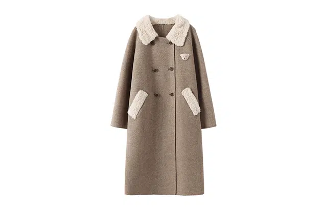 花栗鼠小姐 圣诞大衣~拼接羊羔毛领高支澳毛长款羊绒外套秋冬 女款