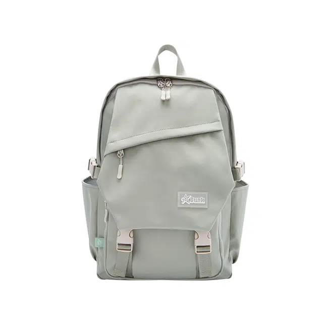 森马 校园学生大容量通勤运动 涤纶 电脑包书包背包双肩包 大号 男女同款情侣款 灰绿色调/奶白/黑色