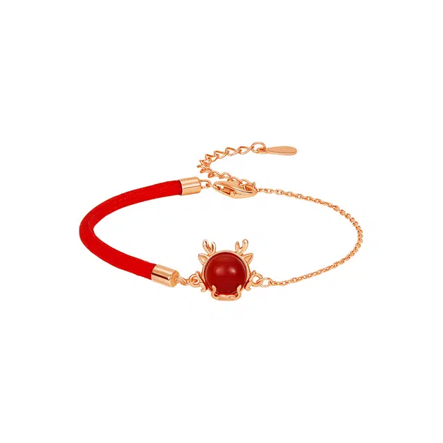 希遇 国潮生肖龙本命年属龙可爱设计轻奢红绳文艺国风萌龙 铜 手链 女款
