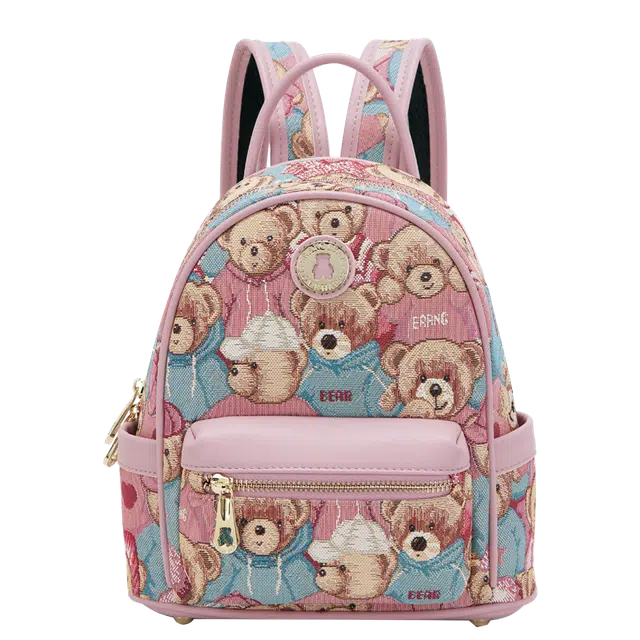 小熊依恋 双肩包女小众设计可爱小熊斜挎背包大容量大学生书包 提花布 女款 多色