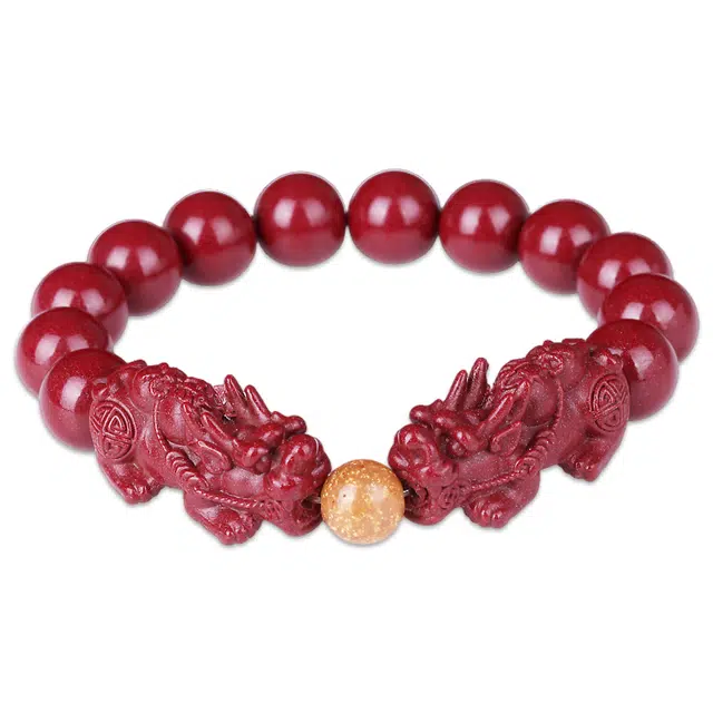 妍韵珠宝 双貔貅 转运珠 紫金砂 再造辰砂朱砂 玉石手串 男女同款情侣款 龙年本命年