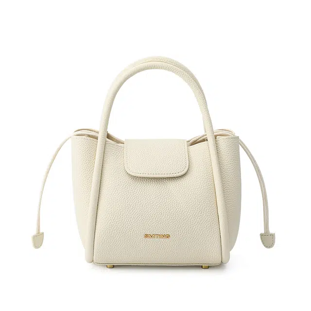 西木汀 少女灼华 手提菜篮子包女小众高级感 牛皮 斜挎包单肩包 中号 女款 樱花粉/奶白色/大象灰