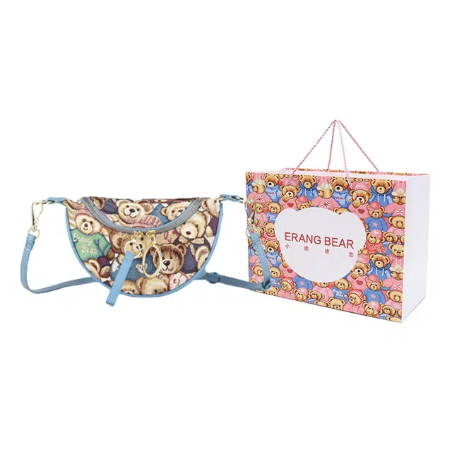 小熊依恋 胸包女简约宽肩带时尚少女斜挎包单肩运动包多色 提花布