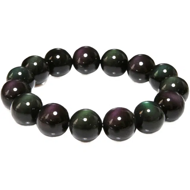 妍韵珠宝 彩虹眼国风 黑曜石 玉石手串 男女同款情侣款