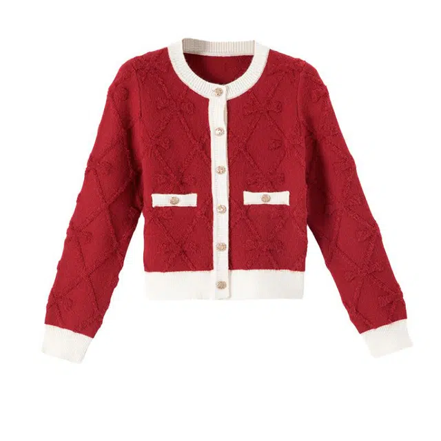 晚白 圆领舒适细腻柔和亲肤上衣针织衫 女款 红色