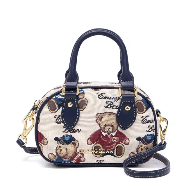 小熊依恋 时尚单肩手提斜挎包织物可爱女士小包包百搭 蓝色/红色/绿色