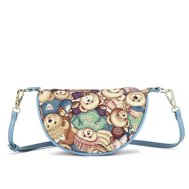 小熊依恋 胸包女简约宽肩带时尚少女斜挎包单肩运动包多色 提花布