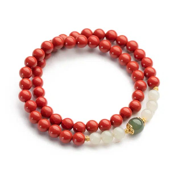 仙源 转运招财海纳百川 国潮新中式文玩设计款 再造辰砂朱砂 玉石手串 女款