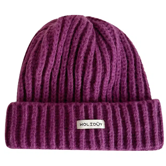 山一丸 笑脸字母贴布秋冬季时尚可爱护耳保暖冷帽百搭针织 毛线 绒线帽 女款